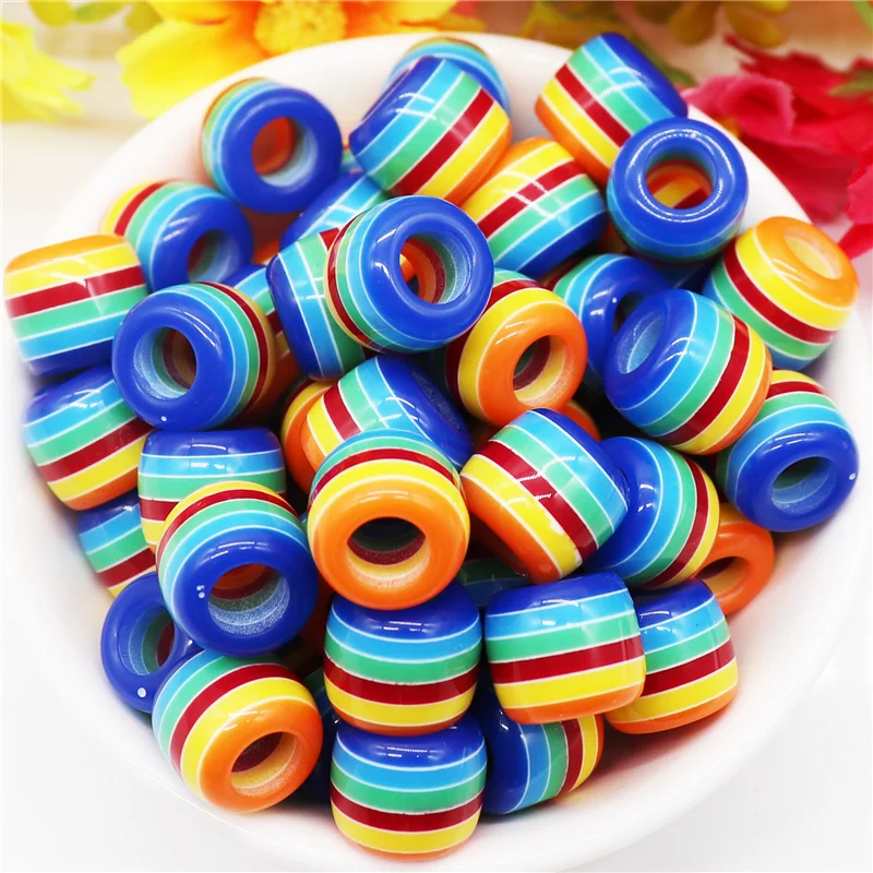 10Pcs Rainbow Color Charm Beads Large Hole European Spacer Fit Pandora Bracelet Snake Chain Necklace Earrings Hair | Украшения и
