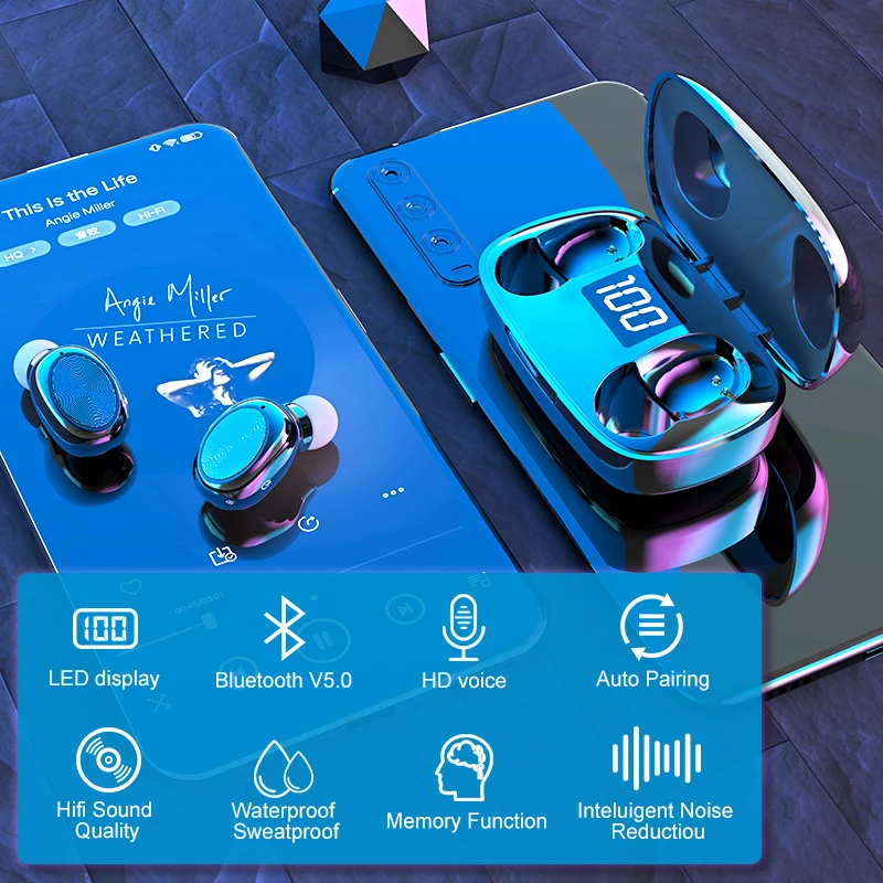 TWS Bluetooth 5 0 Earphones Noise Cancel Wireless Headphone 9D Stereo Sports Waterproof Earbuds Headsets With dual Microphone