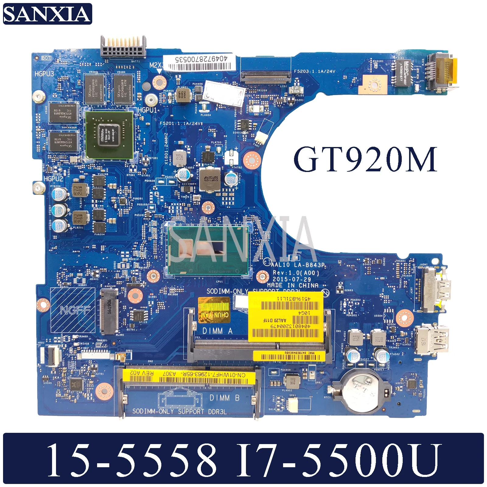  KEFU LA-B843P Laptop motherboard for Dell Inspiron 15-5558 14-5458 17-5758 original mainboard I7-55