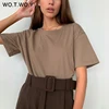 WOTWOY Summer Loose Basic Tee Shirt Women Knitted Cotton Solid T-Shirt Women O-Neck Casual Korean Tops Female Harajuku 2022 New ► Photo 1/6