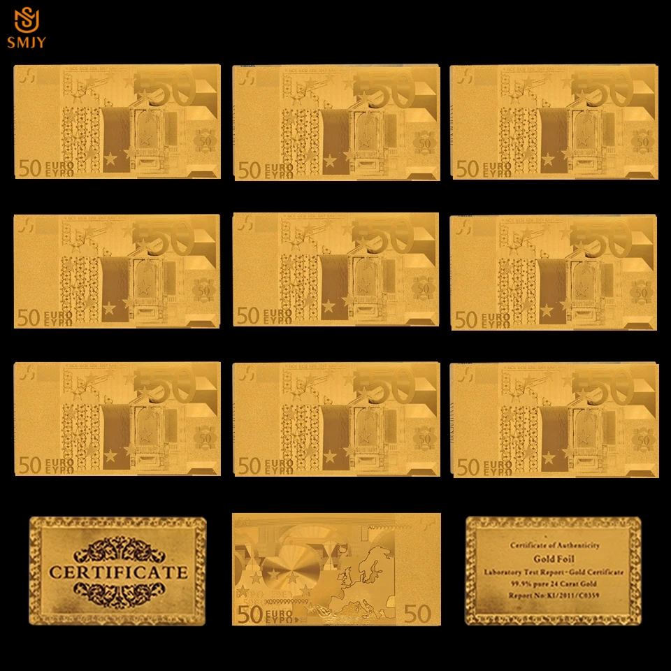 10 шт./компл. коллекционные монеты евро Позолоченные Банкноты 50 банкноты бумажные