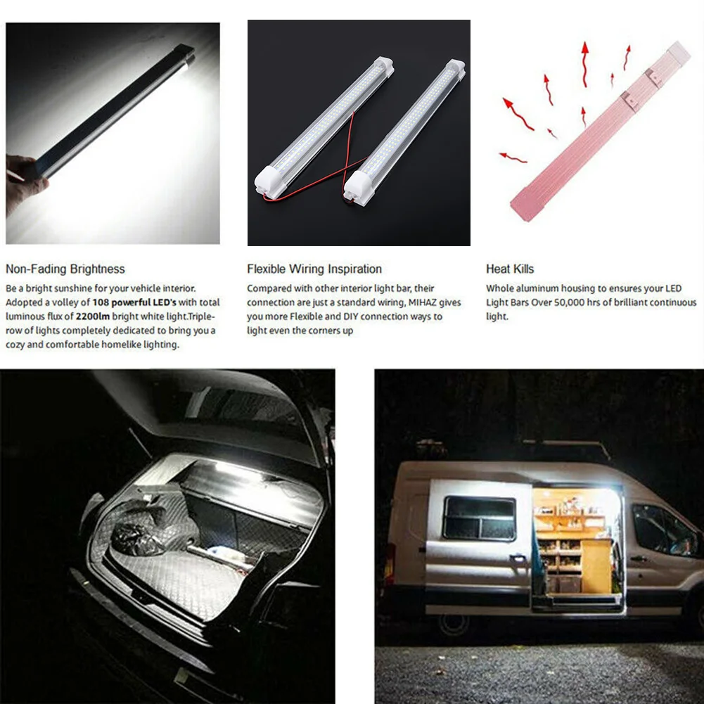 2 шт. светодиодный внутренняя световая панель 108-светодиодный 12V Светодиодные полосы лампа автомобиля RV ван лодка Караван