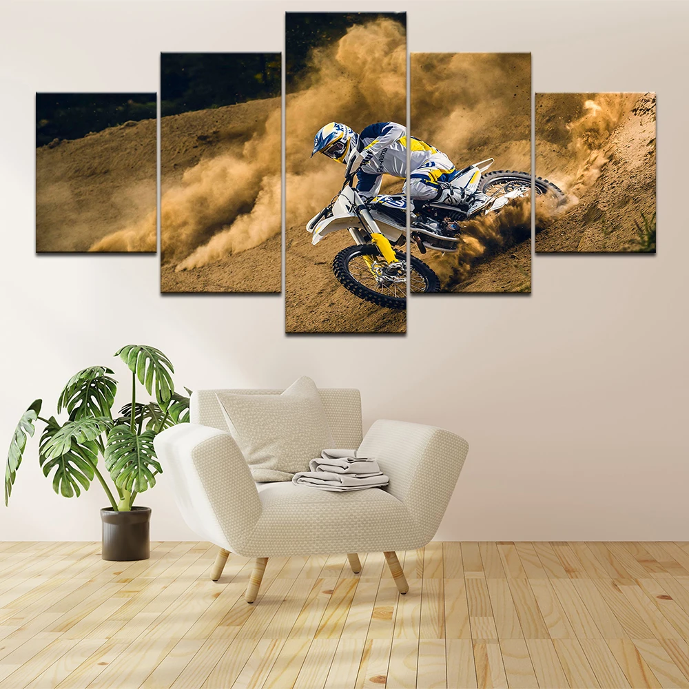 High Quanlity Canvas Painting Picture Modern 5 Pieces/Pcs Motocross Car HD Printed Wedding Decoration Frame For Living Room | Дом и сад