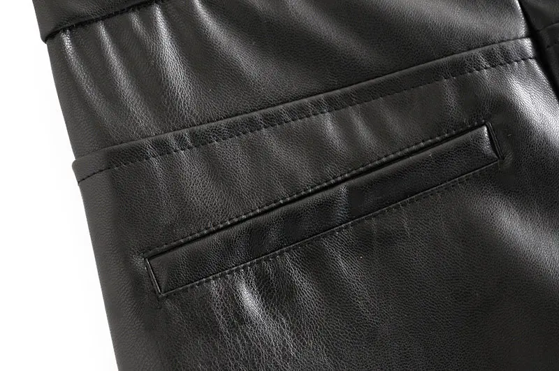 Новинка, женские модные черные узкие брюки из искусственной кожи, деловая Женская одежда, повседневные узкие брюки на молнии, брюки до середины икры, P569