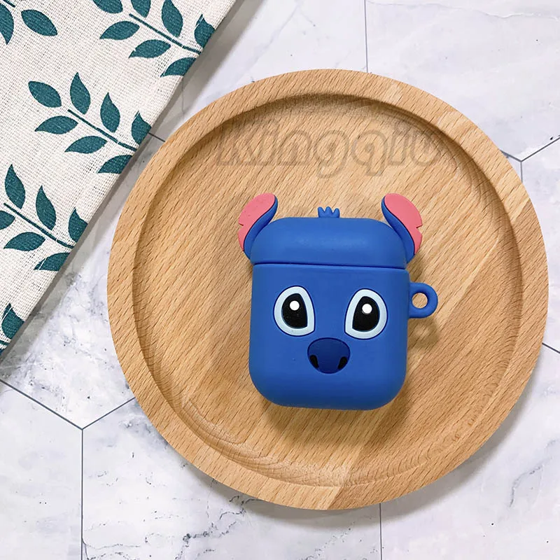 Милый мультяшный беспроводной чехол для наушников с Bluetooth для Apple Airpods 2, мягкий силиконовый чехол для наушников Airpods, защитный чехол s - Цвет: Stitch