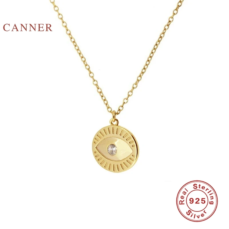 CANNER 925 Sterling Silver Necklace For Women 2020 Jewelry Round Card Eight-pointed Star Geometric Eyes Chain Choker Pendant - Image 3