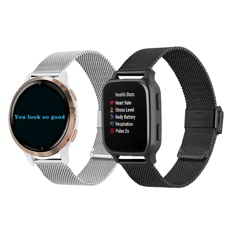 

Ремешки для часов, металлический ремешок для Garmin Vivoactive 4 4S, 3, 3, музыка, 18 мм, 20 мм, 22 мм