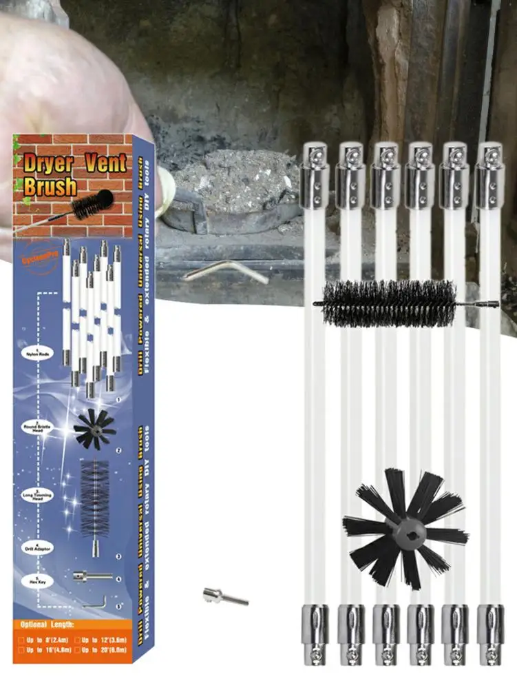 US $25.66 Flexible 68 Pcs Rods 2pc Brush Head Chimney Cleaner Rotary Fireplaces Inner Wall Cleaning Brush Cleaner Chimneys Access