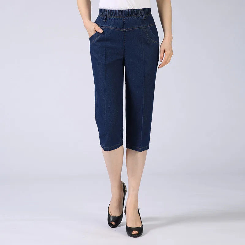

Middle-aged Capri Pants Women's Elastic Waist Loose-Fit Summer Thin Section Mom Pants Ladies Pants Middle-aged Women's Cowboy Pa