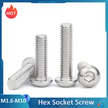 M1.6 M2 M2.5 M3 M4 M5 M6 M8 M10 A2-70 Button Head Hex Socket Screw 304 Stainless Steel Round Head Allen Bolt Hex Screws