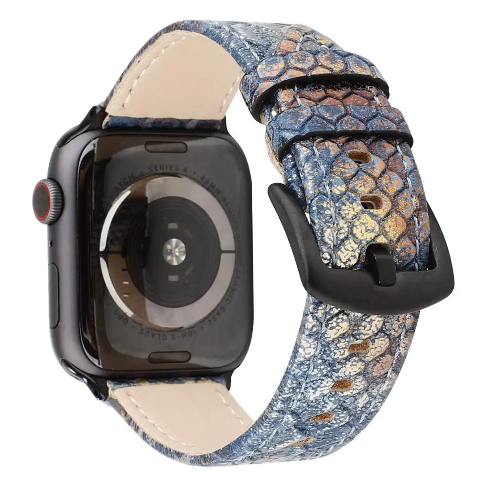 

Genuine Leather Watchband for Apple Watch Series 6 Se 5 4 3 Band Snake Pattern iwatch Strap for 38mm 40mm 42mm 44mm Wrist Correa