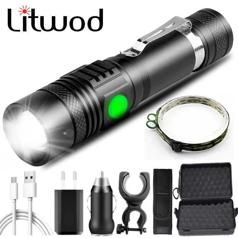 Litwod Xp-L V6 Xm-L2 U3 T6 Ricaricabile Torcia Led Alluminio Zoom Torcia Impermeabile 18650 Batteria Bicicletta Lanterna Luce Della Bici