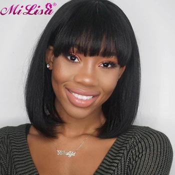 

Bob Wig With Bangs Short Straight Human Hair Wigs Brazilian Remy Hair Machine Made Wig 150% Density Human Hair Wigs With Bangs