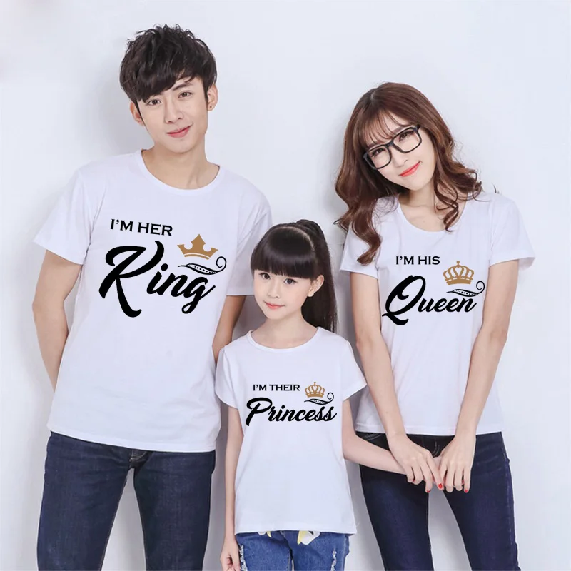 Ropa a juego de King Queen Prince Princess Family camisetas divertidas con estampado de letras y números, camisetas blancas de verano para mujer|Trajes iguales de familia| -