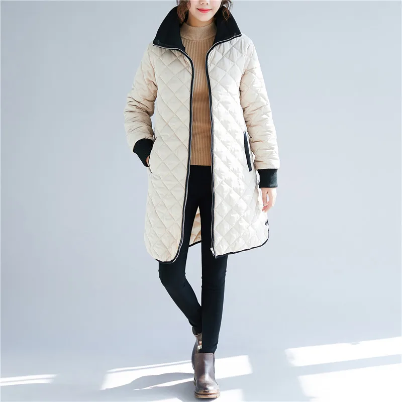 

Korean-style Winter Stand Collar Thick Quilted Coat Cotton-padded Clothes Loose Casual Mid-length Contrast Color Cotton-padded J