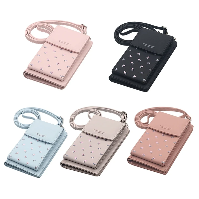 

New Single Shoulder Diagonal Mobile Phone Bag Fashion Solid Color Simple PU Leather Multi-Function Ladies Wallet Card Package