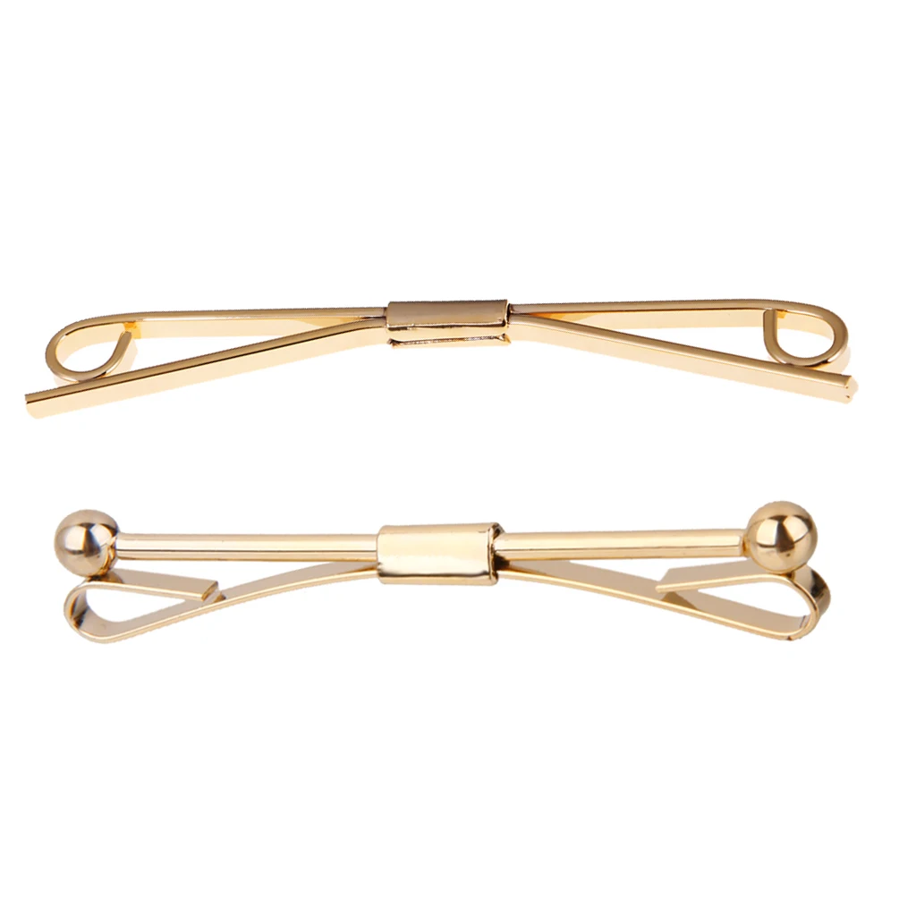 2Pcs Mens Gold Necktie Tie Clip Bar Clasp Cravat Pin Skinny Brooch Collar
