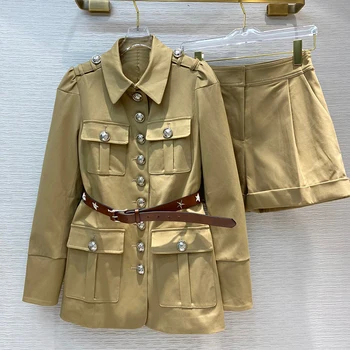 

Women sets single button jacket blazers high waist bermuda shorts sexy camisoles summer short sets