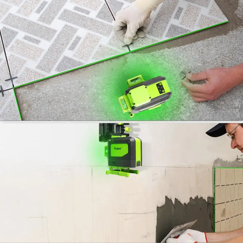 US $152.68 Huepar 12 Lines 3D Cross Line Laser Level Multifunction Green Beam Line With Remote Control amp Liion battery For Tiles Floor