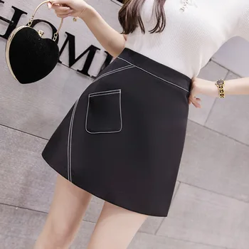 

Korean High Waist A-line Chiffon Skirt For Women Summer Loose Thin Package Hip Skirt Women Black Ladies Office Skirt Femme