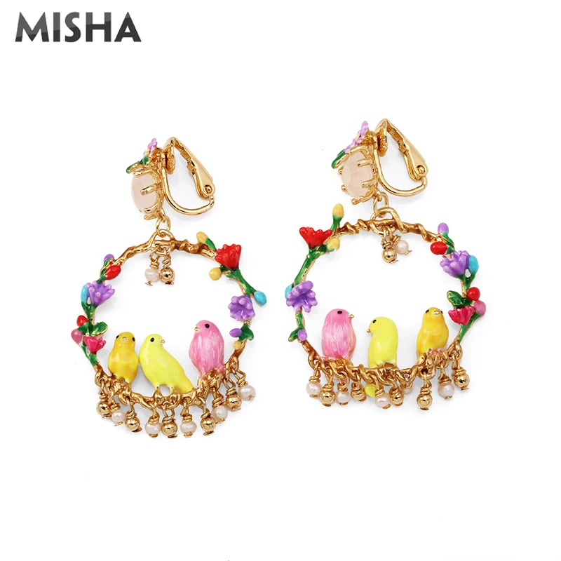MISHA, роскошные женские серьги, ручная работа, эмалированная глазурь, цветы и птицы, Имитация драгоценного камня, ювелирные изделия в винтажном стиле, подарки для девушек, L950