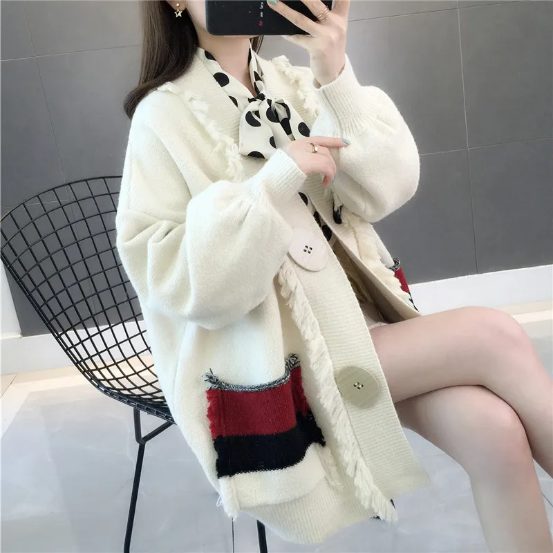 Sweater Jackets Women's Cardigan Loose Knit Sweater Fashion Long Sleeve Large Pocket Big Button Long Knit Sweater-ya40