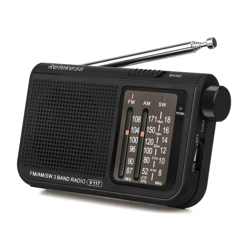 

Pocket Battery Powered FM/AM Radio Personal Manual Radio With Earphone Jack And LED Light
