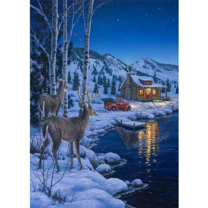 

Diamond embroidery winter snow landscape 5d diy diamond painting full rhinestone diamond cross stitch winter decoration landscap
