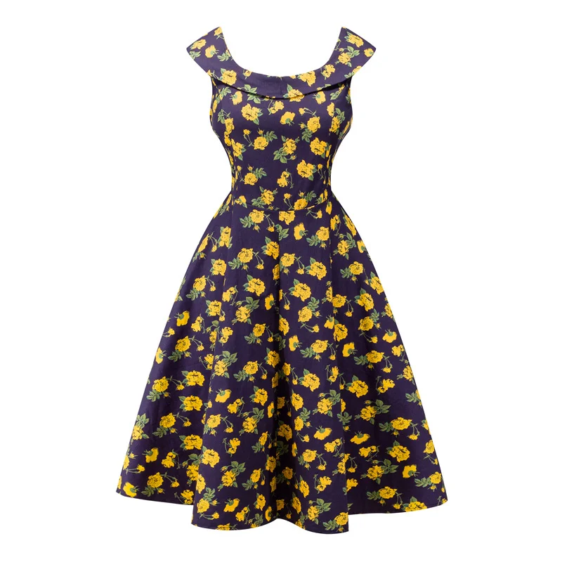 Kostlish A-Line Women Summer Dress Audrey Hepburn 50s 60s Floral Print Vintage Dress Women 2017 O-Neck Party Dresses Plus Size (74)