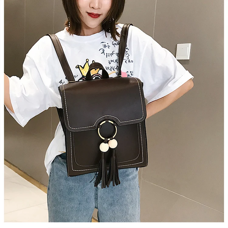 Квадратная сумка на плечо с кисточкой в стиле колледжа, японская простая Студенческая сумка, вместительный рюкзак для путешествий