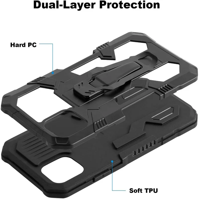 Rugged Hybrid Armor Magnetic Bracket Case with Belt Clip and Shockproof Cover