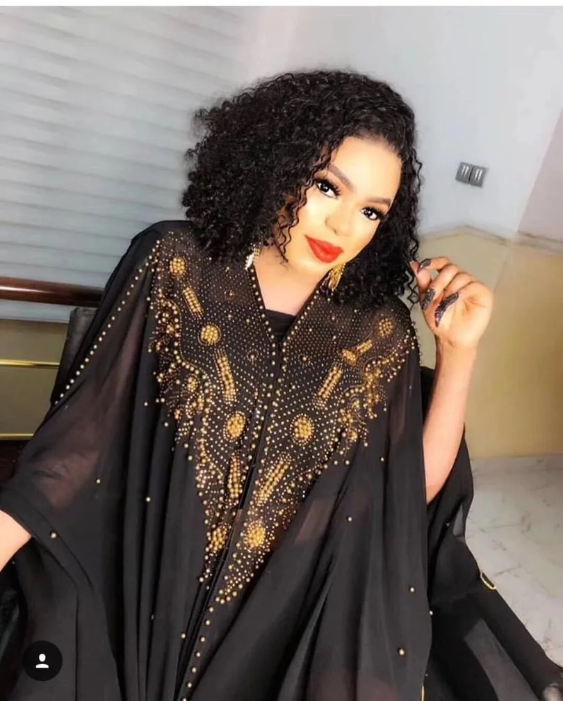 

2 Piece Set African Dress For Women Dashiki Diamond Beads African Clothes Abaya Dubai Robe Evening Long Muslim Dress Hooded Cape