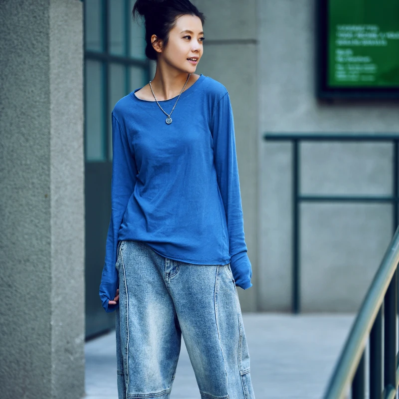

T0807 Multicolor slim slim foundation round collar long sleeve thin autumn base T-shirt woman