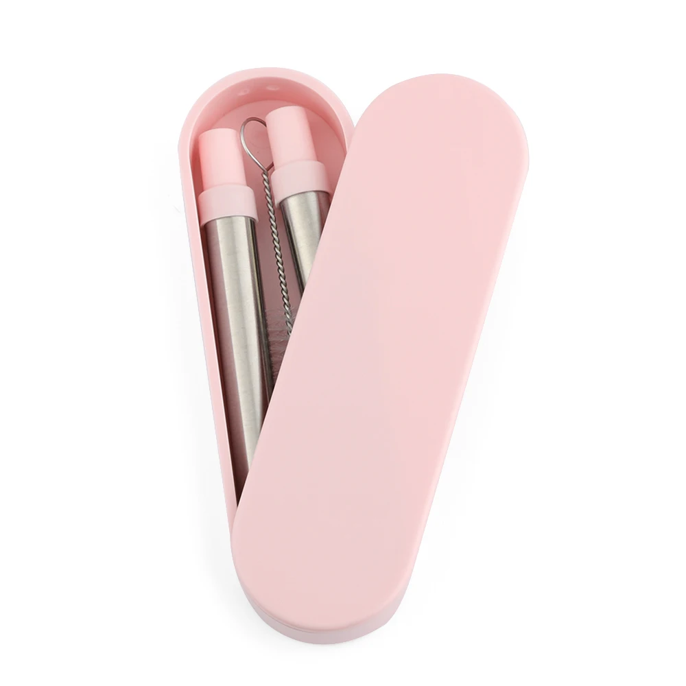 light pink 3 шт портативная телескопическая соломинка из нержавеющей стали для питья, для путешествий, дома, кухни и бара, многоразовые складные металлические соломинки с пластиком - Цвет: light pink