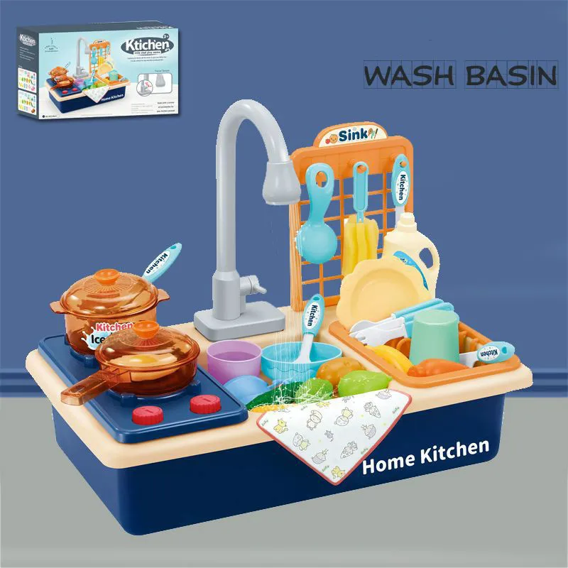 

Kids Plastic Simulation Electric Dishwasher Sink Pretend Play Kitchen Toys with Electric Water Wash Basin Kit for Children Gifts