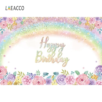 

Laeacco Birthday Backdrops Rainbow Flowers Blossom Glitters Photography Backgrounds Baby Shower Photophone Newborn Photocall