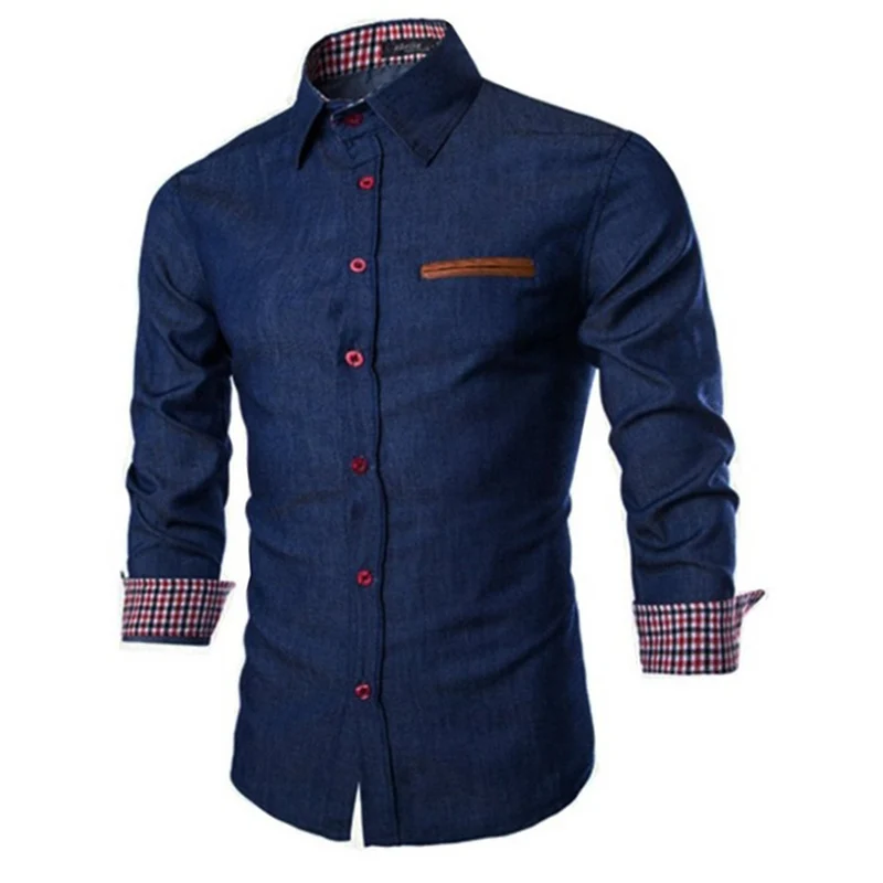 ZOGAA primavera otoño camisas de mezclilla de hombres Casual de manga larga bolsillo camisas hombre Patchwork Slim Fit vestido camisa de solapa blusa
