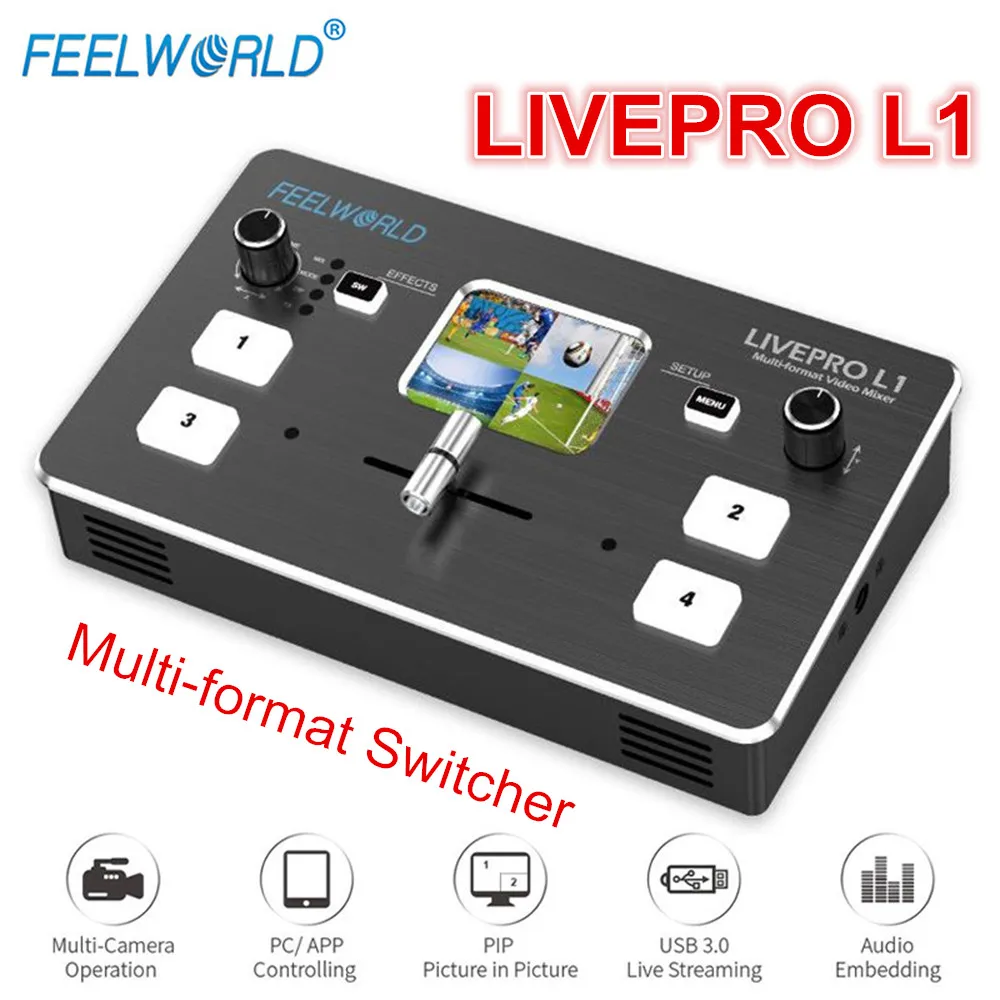 Коммутатор FEELWORLD LIVEPRO L1 Многоформатный видеомикшер 4-канальный мини-коммутатор HD