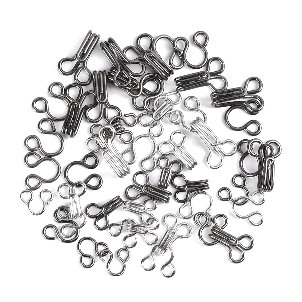 100Pcs Mini Metal Buckle Black/Silver Collar Invisible Button Hook Eye Clothing Buckle DIY Doll Clothes Sewing Accessorie