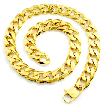 

AMUMIU Long Heavy Gold Color Fashion Punk Chain Link Necklace For Men Stainless Steel Charm High Quality Jewelry Gifts HN501