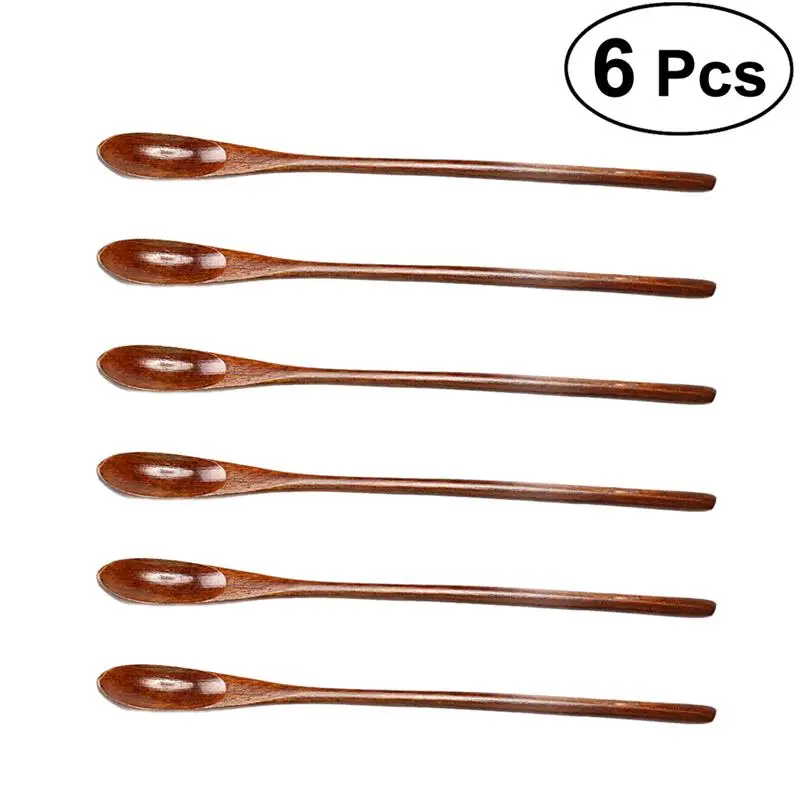 6 шт. перемешивание натуральная длинная ручка смешивание деревянные ложки для напитков мороженое Кофе