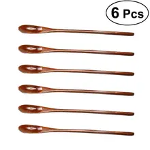 6 шт. перемешивание натуральная длинная ручка смешивание деревянные ложки для напитков мороженое Кофе