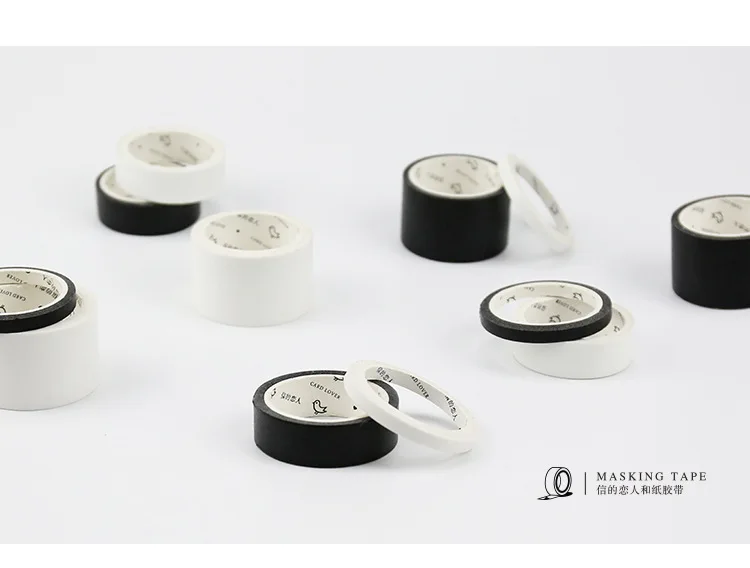 5mm/15mm Solid White Black Basic Decorative Paper Writable Adhesive Washi Masking Tape School Supplies Stationery