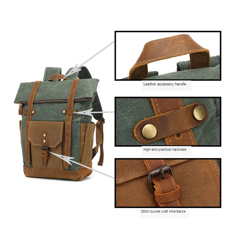 

Hot Luxury Vintage Canvas Backpacks for Men Oil Wax Canvas Leather Travel Backpack Large Waterproof Daypacks Retro Bagpack