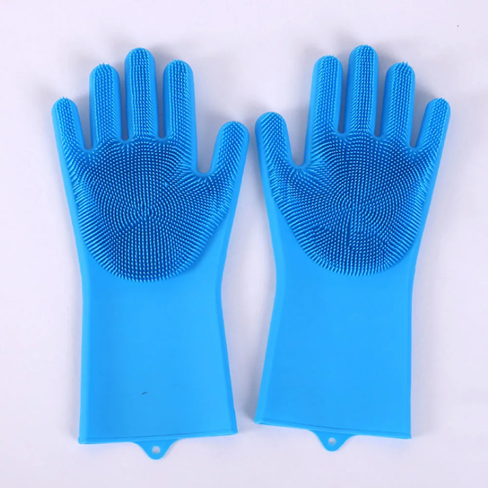 1 пара для мытья посуда уборки перчатки волшебные силиконовые резиновые перчатки для мытья посуды Щетка для домашнего хозяйства инструмент для чистки кухни скраб - Цвет: Синий