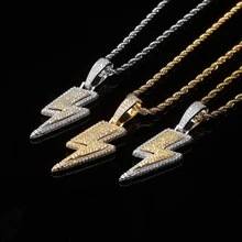 ins2022 Jewelry Fashion Retro Full Zircon Lightning Necklace Men's Hip Hop Party Locomotive Accessories Pendant Necklace Jewelry