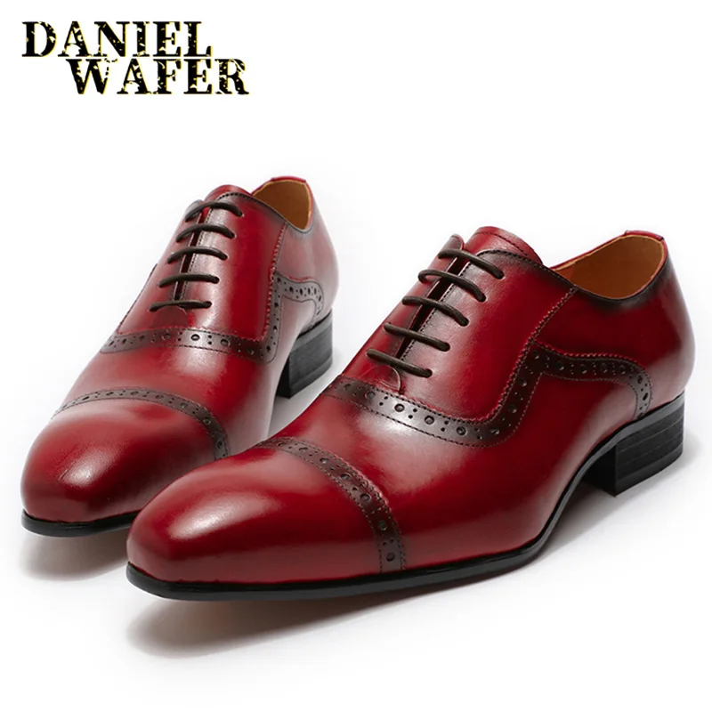 Роскошные мужские туфли из натуральной кожи ручной работы; мужские офисные Свадебные модельные туфли; красные, черные туфли-оксфорды с острым носком на шнуровке