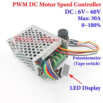 

30A DC12V 24V 48V 60V hho PWM High power DC Motor Speed Controller 0-100% PWM Speed Regulator External Switch LED Display