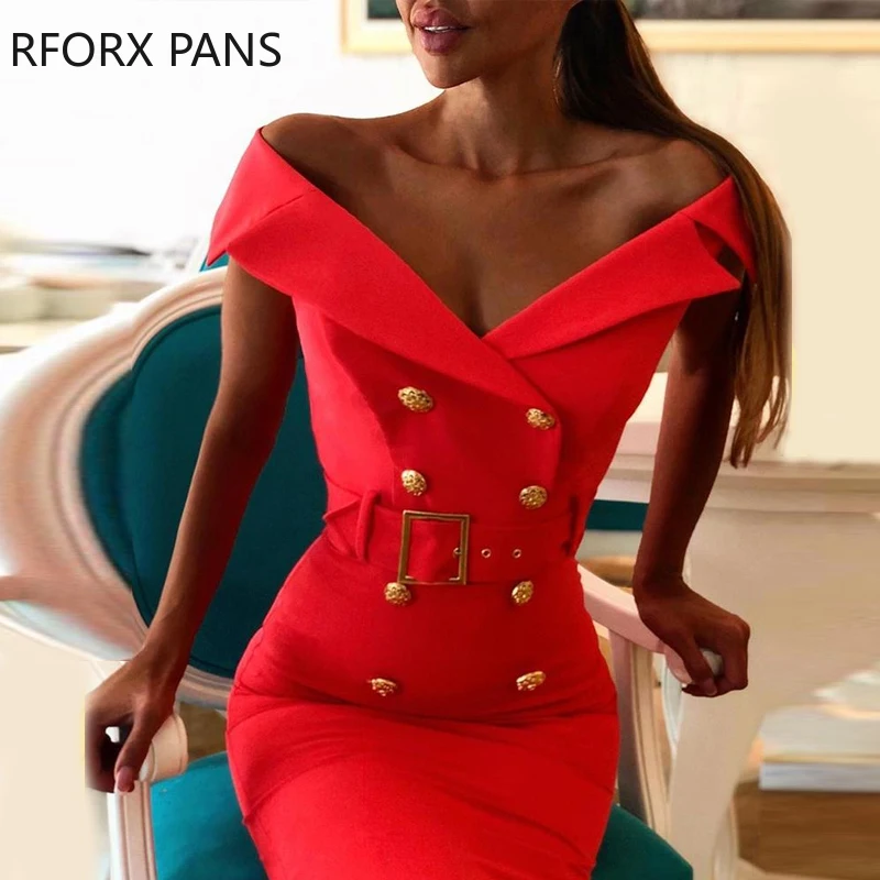 

Solid Double Breasted Belted Bodycon Dress