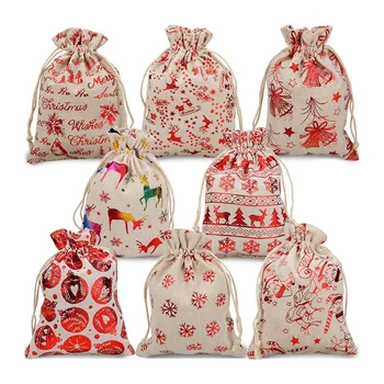 

16Pcs Christmas Drawstring Gift Bags Burlap, Gift Pouch Goody Bags for Candy Wrapper Gift Christmas Party Favor Supplies